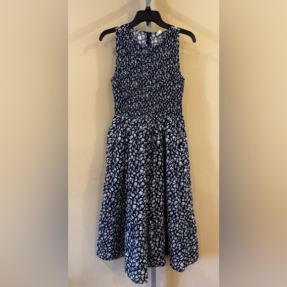 J. Crew Floral Sleeveless Smocked Bodice A-Line Midi Dress Navy X-Small NWT - Picture 4 of 6